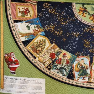 Joulukuusenmatto -kangas, vanhanajan joulukuvat, musta-vihreä iso paneeli (sisältää 2 puolipyöreää kuvaa) South Sea Imports