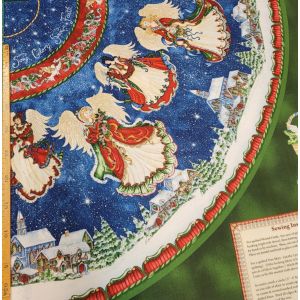 Joulukuusenmatto -kangas, Enkeliaiheinen iso paneeli (sisältää 2 puolipyöreää kuvaa), South Sea Imports "Angels On High"